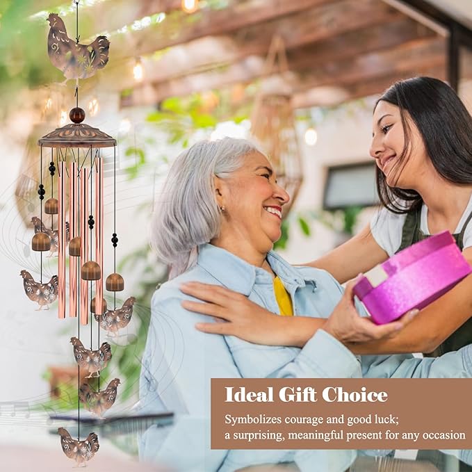for Women Chicken Wind Chimes for Outside, 35'' Metal Chicken WindChimes Gifts for Women/Men, Decoration for Outdoor, Home, Garden, Patio, Backyard