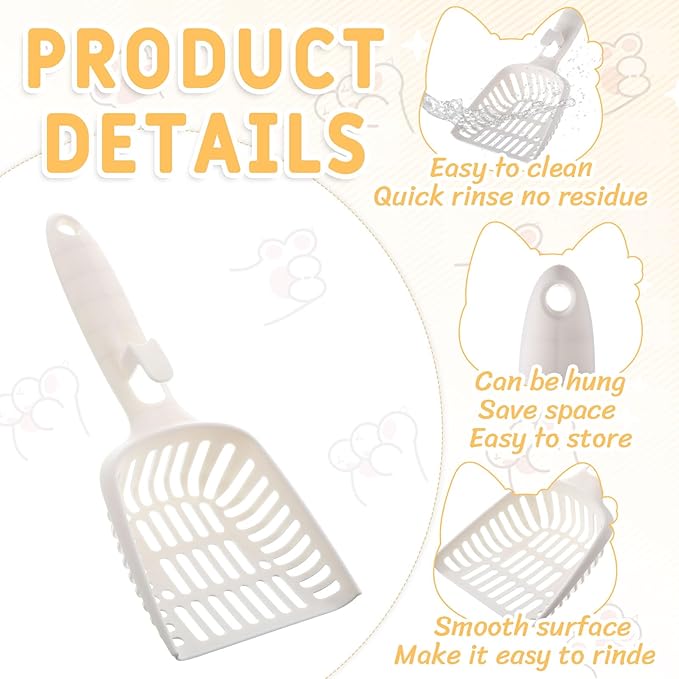 24 Pieces Litter Scoop Bulk for Cats Plastic Pet Kitty Litter Scooper Durable Deep Shovel for Pet Stores Veterinary Clinic, Long Handle White