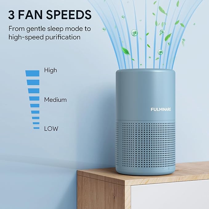 FULMINARE Air Purifiers for Home Bedroom H13 HEPA Air Purifier, 3 Speeds, Timer, 24dB, Small Mini Air Purifier with Night Light, Mist Blue