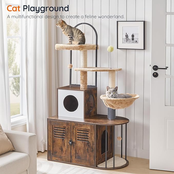 HOOBRO Cat Tree with Litter Box Enclosure, All-in-One 31.5" Cat Tower with Hidden Litter Box Cover Furniture for Indoor Cats, Versatile Cat Condo with Sisal Posts, Hammock, Rustic Brown FG45MZ03