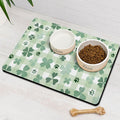 St Patricks Day Dog Food & Water Mat, Green Shamrocks Paw Prints Clover Pet Feeding Mat for Floor Non-Slip Waterproof, Super Absorbent Cat Bowl Mat, Easy to Clean Pet Placemat,12" × 20"