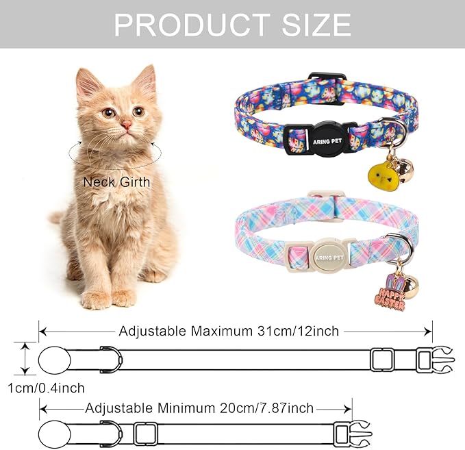 ARING PET 2 Pack Easter Dog Cat Collars, Cute Breakaway Kitten Small Easter Egg Collars with Bells for Girl Boy Cats-Colorful & Purple