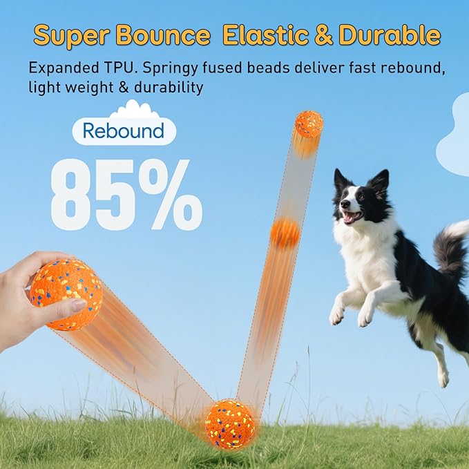 Dog Balls Tennis Ball for Aggressive Chewers, Dog Bouncy Balls Chew Toys Water Toy Fetch Ball for Large Medium Small Puppies, 3 Pack 3.15''