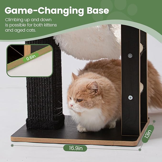 Cat Tree, 37.4-Inch Cat Tower with Plush Cozy Perch for Indoor Cats, Sturdy Tower with Fully Sisal-Wrapped Columns and Plush Toy Ball for Kitty Play, Black