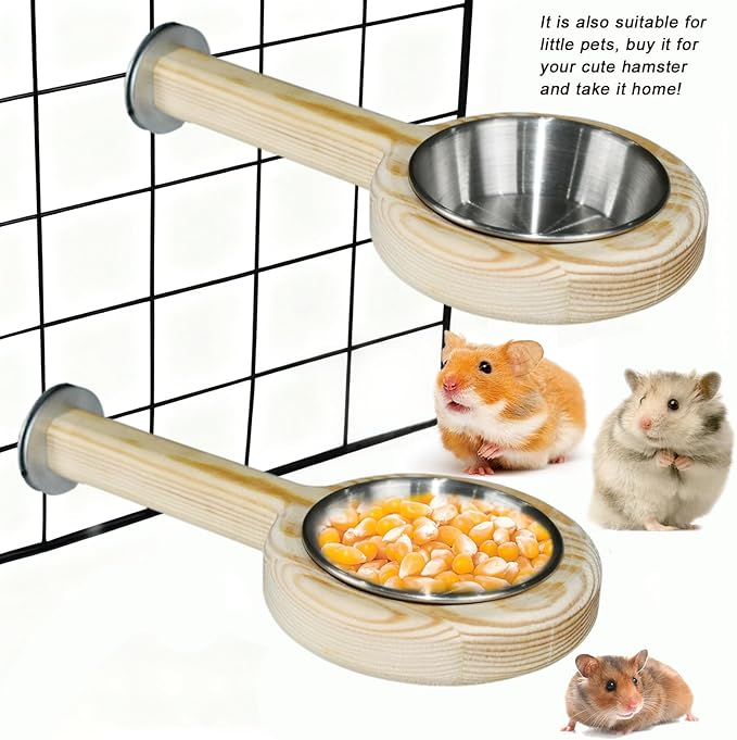 ASOCEA 2 Pack Bird Perch Feeding Cup, Bowls for Cage Wooden Perch Stand Hanging Bowls for Bird Cage Accessory Parrot Wood Perch Stand Toy for Parakeet Lovebird Cockatiel Budgie