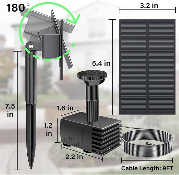 Biling Solar Water Pump Outdoor, Upgraded Solar Fountain Pump Kit with Stake, Solar Powered Water Pump for Bird Bath, Garden, Backyard, Pool, Fish Tank