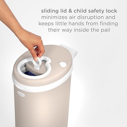Ubbi Stainless Steel Diaper Pail, Odor Locking, No Special Bag Required, Award-Winning, Registry Must-Have, Taupe
