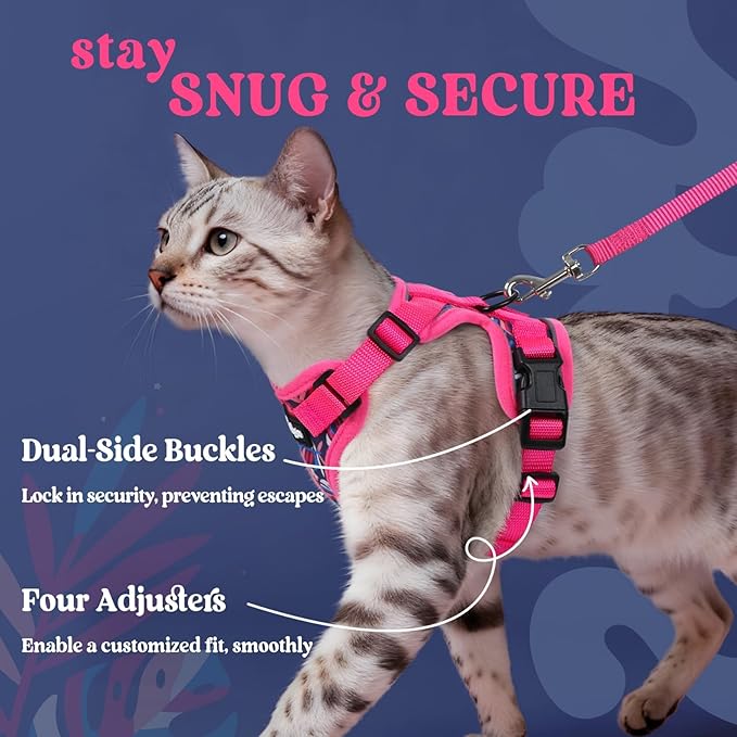 rabbitgoo Cat Harness and Leash for Walking, Escape Proof Soft Adjustable Vest Harnesses for Cats, Easy Control Breathable Reflective Strips Jacket, Coconut Fuchsia,M