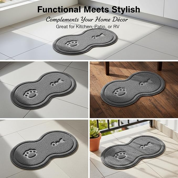 Non-Slip Pet Food Mat, Waterproof Dog Cat Bowl Placemat - Easy Clean Feeding Mat for Hardwood Floors, Tile, Kitchen with Anti-Slip Backing, 1 Large Mat