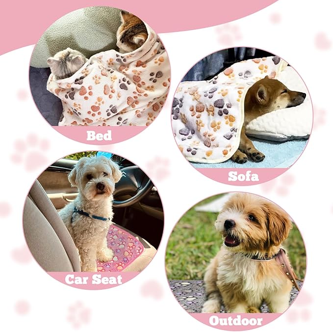 12 Pcs Small Dog Blanket Fleece Puppy Blankets Washable Pet Blankets for Cats Soft Flannel Paw Printed Throw for Guinea Pig Indoor Kittens Doggie (23 X 16 Inch, White, Dark Gray, Pink, Camel)