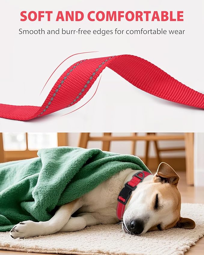 Joytale Reflective Dog Collar, Adjustable Nylon Pet Collar with Quick-Release Buckle for Medium Dogs, Red, M