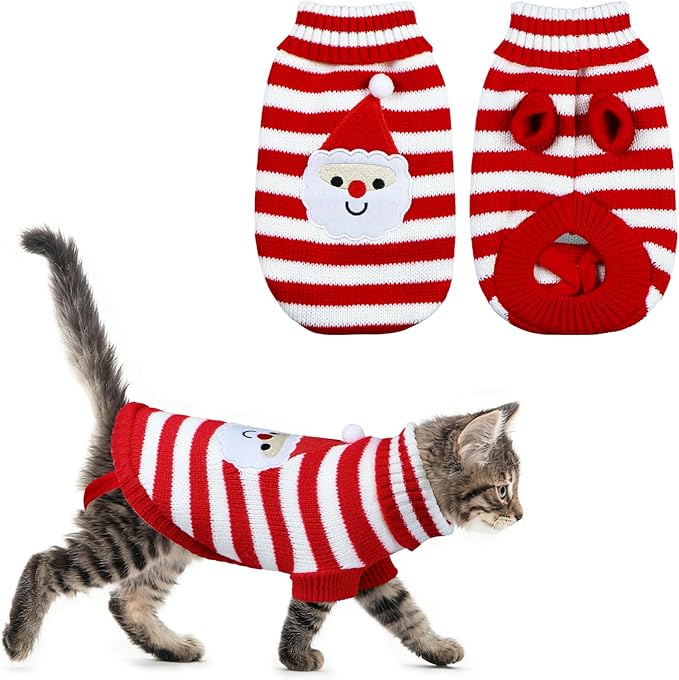 Cat Christmas Sweater Pet Winter Warm Coat Pajamas Christmas Santa Knitwear Cat Sweater for Cats Kitty Puppy (Santa, S)