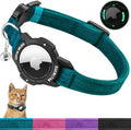 Luminous AirTag Cat Collar Breakaway, OUCWLTAG GPS Cat Collar with Apple Air Tag Holder, Cat Tracker Collars with Safety Elastic Band for Girl Boy Cats, Kittens and Puppies (Blue, 7-10 Inch)