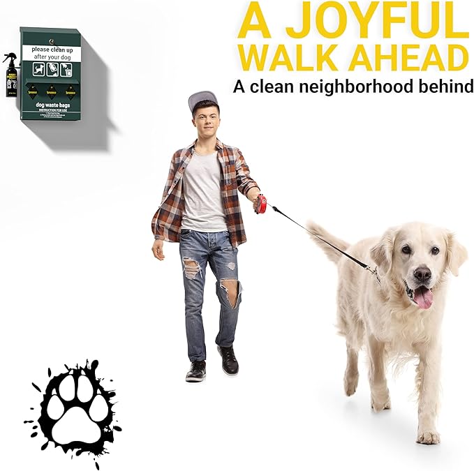 Original Glow in the Dark Dog Poop Station Outdoor - Triple Storage Pet Waste Station with Lock and Rain Guard - 600 Dog Poop Bags Included