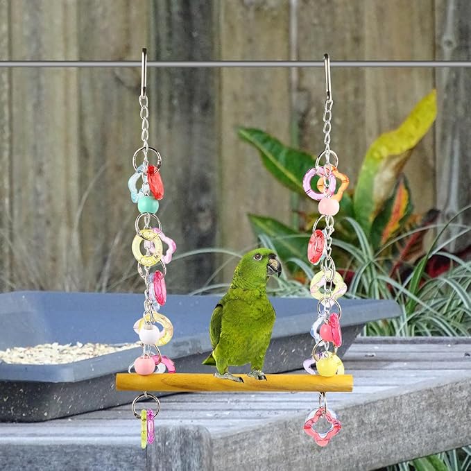 FRCOLOR Pet Bird Swing Hanging Chewing Toy 7.87 Inch Wooden Parrot Stand for Cage and Garden Medium Small Parakeets Macaws Bird Play Rest