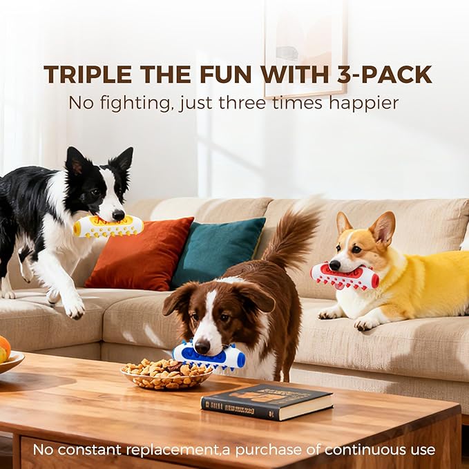 3 Pack Dog Chew Toys for Small and Medium Dogs - Toothbrush Stick for Teeth Cleaning, Durable & Long Lasting Dog Toys to Keep Dogs Busy