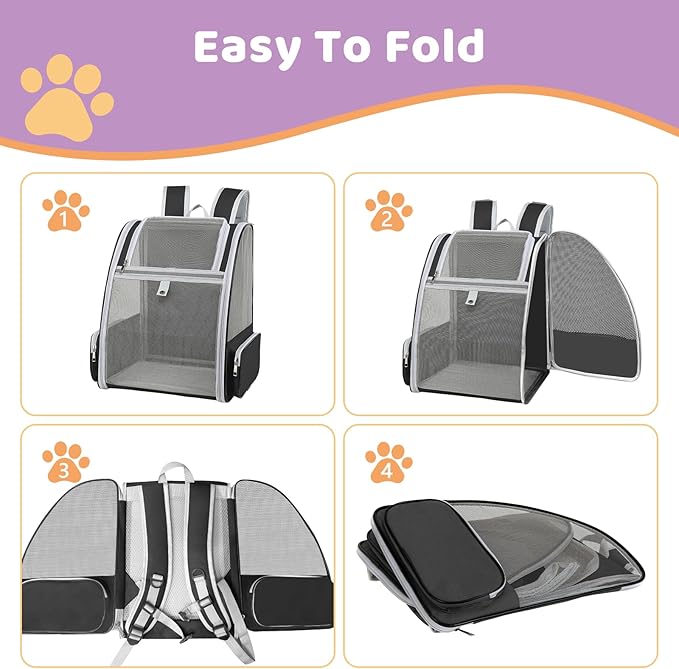 Cat Backpack Carrier Large Pet Backpack for Small Dog Medium Cat Puppy Kitten Bunny up to 15lbs, Ventilated Mesh Dog Collapsible Travel Backpack for Hiking Walking Outdoor
