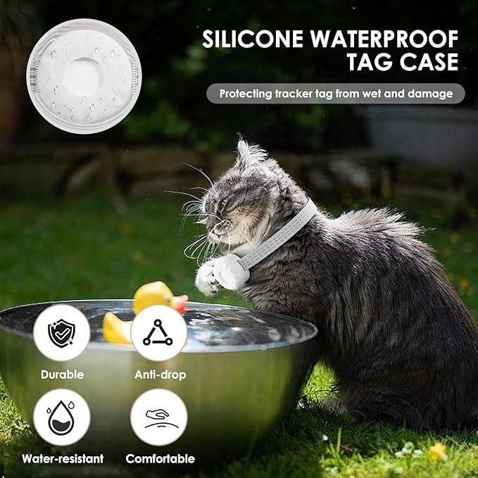 Cat GPS Tracker, Waterproof Pet Tracker for Cats, Cat Tracker Collar with Safety Elastic Buckle, Works with Any Collar,Compatible with Apple Find My App (Only iOS), No Monthly Fee, White