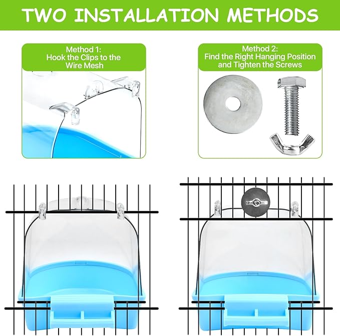 Supkiir 4Pcs Clear Bird Bath for Cage, Parakeet Bath Cage Accessories with Water Injectors, Hanging Bird Bath Box Parrot Bird Bathing Tub for Small Birds Cockatiel Conure Canary Budgies