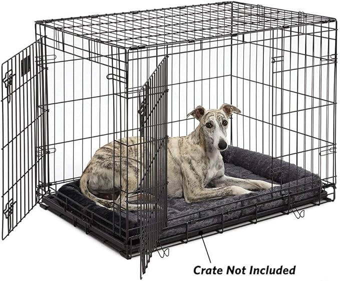 MidWest Homes for Pets QuietTime Dog Bed – Gray Faux Fur Bolster, Ultra-Soft and Machine Washable, Fits 36-Inch Crates and Carriers, for Medium to Large Breed Dogs