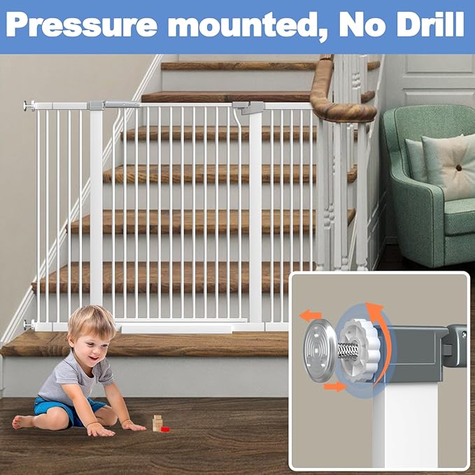 40.5"-54.7" Baby Gates for Doorways, 40.5" Tall Dog Gate Indoor, Walk Through Pet Gates No Drilling Auto Close Pressure Mounted Safety Child Toddler Gate, White