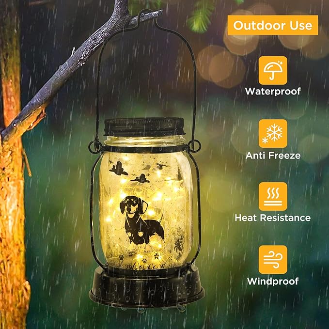 kyoryuger Dachshund Gifts for Women Dachshund Solar Lantern Outdoor Waterproof Hanging Solar Lights Dog Gifts Decorative Lanterns for Garden Decor,Patio,Lawn,Pathway,Yard for Women