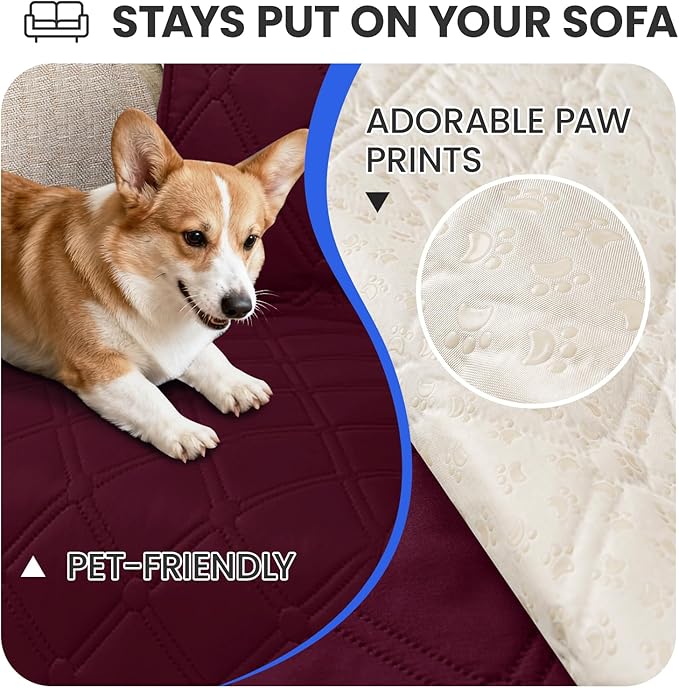 Waterproof Dog Bed Cover Pet Blanket, Soft Couch Cover for Dogs Washable, Non-Slip Dog Blanket Protect Furniture Couch Sofa Car for Puppy Large Dogs Cat Christmas (30x70 Inch, Burgundy)