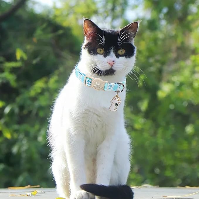 Cat Collar, 2 Pack Cat Collars Cute Breakaway Tiedye Cat Collar with Bell, Holiday Kitten Collars Summer Blue Grid Kitty Collar with Safety Buckle for Girl and Boy Cats