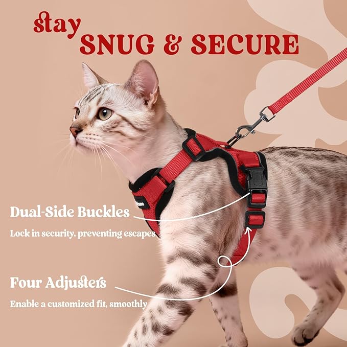 rabbitgoo Cat Harness and Leash for Walking, Escape Proof Soft Adjustable Vest Harnesses for Cats, Easy Control Breathable Reflective Strips Jacket, Red, XS