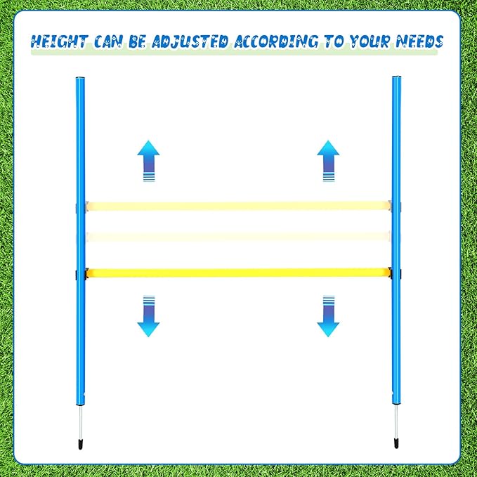 8 Set Dog Agility Jump Adjustable Dog Agility Hurdle Training Equipment Portable Jumper Hurdle Park Indoor Outdoor Exercise Tool 3.44ft High/ 2.95ft Wide(Blue and Yellow)