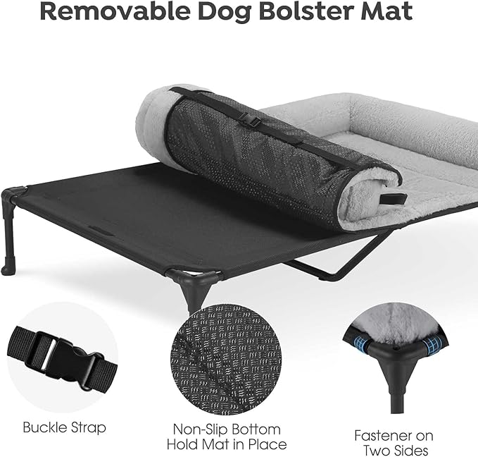 Veehoo Orthopedic Elevated Dog Bed with Fluffy Plush Bolster Cushion, Indoor Raised Dog Beds for Large Dogs, Soft Pet Sofa Cot with Removable Washable Mat, No-Slip Feet, 59 x 37 inches, Grey