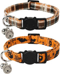Lionet Paws 2pcs Pack Cotton Cat Collar,Breakaway Buckle with Halloween and Brand Pendant Cute Adjustable Cat Kitten Collar,Ideal for Girl Cats