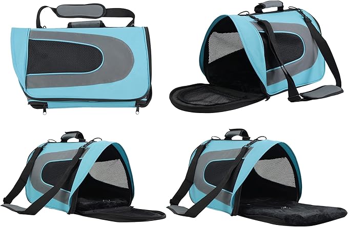 EliteField Deluxe Soft Pet Carrier (3 Year Warranty, Airline Approved), Multiple Sizes and Colors Available (18" L x 10" W x 11" H, Sky Blue+Gray)