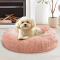 JOLLYVOGUE Calming Dog Bed Large Size Dog, Anti-Anxiety Donut Large Pet Bed, 36 inches Fluffy Faux Fur Round Cat Bed, Fits up to 75 lbs Pets (Peach Pink)
