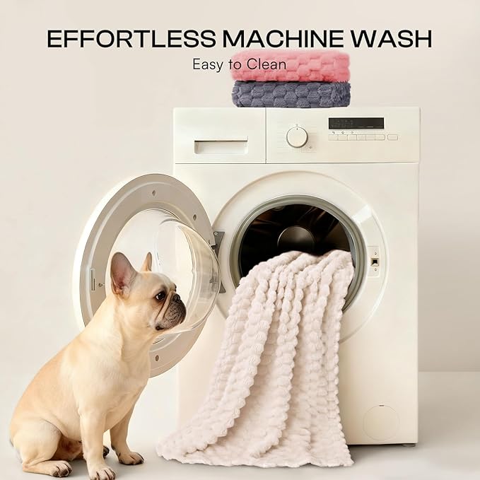 Luciphia Soft 300GSM Fleece Pet Blanket for Small Medium Large Dogs Washable 3D Textured Flannel Cat Puppy Decorative Furniture Protector Throw Durable White, XL(57''x40'')