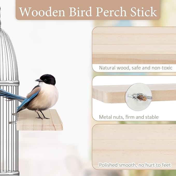 2PCS Bird Perch Platform Flat, Fan Shape and Rectangle Bird Cage Platform, 5.9 × 3.14 Inches Birds Perch Stand Platforms with Stainless Steel Washers for Cockatiel Rat Hamster Guinea Pig Conure