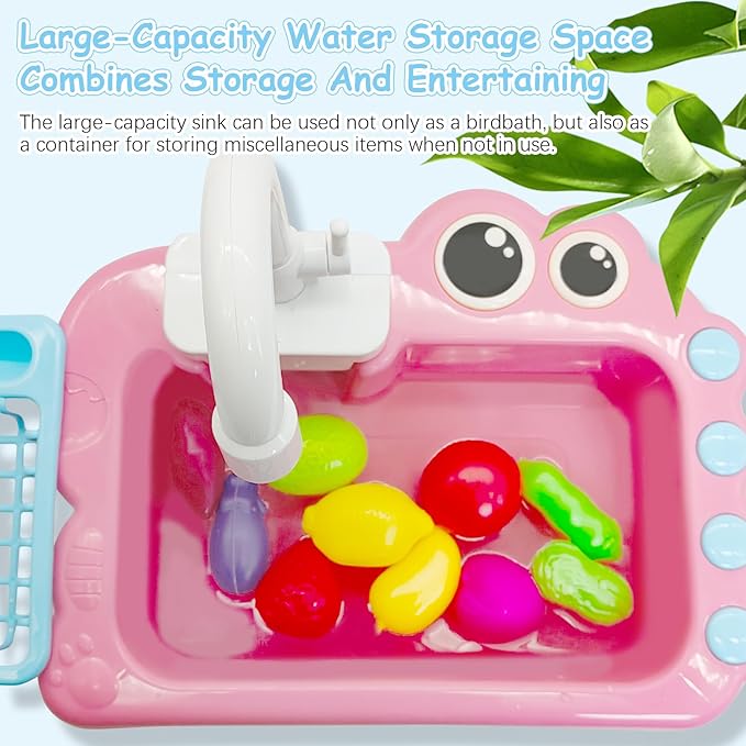 PINVNBY Parrot Bath Tub Bird Automatic Bathtub with Faucet Multifunctional Parakeet Shower Box Bird Bathroom Toys Cage Accessory for Small Medium Birds (Pink