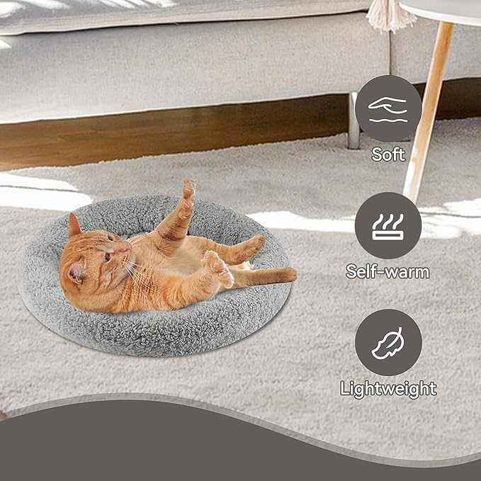 Enjoying Small Cat Bed Mat, 11.81" Round, Self Warming Cat Mat with Pillow Around, Dog Kitty Curling Sleep Cushion, Soft Kitten Pad for Carrier/Crate, Rabbit Warm Bed, Antiskid Bottom, Small