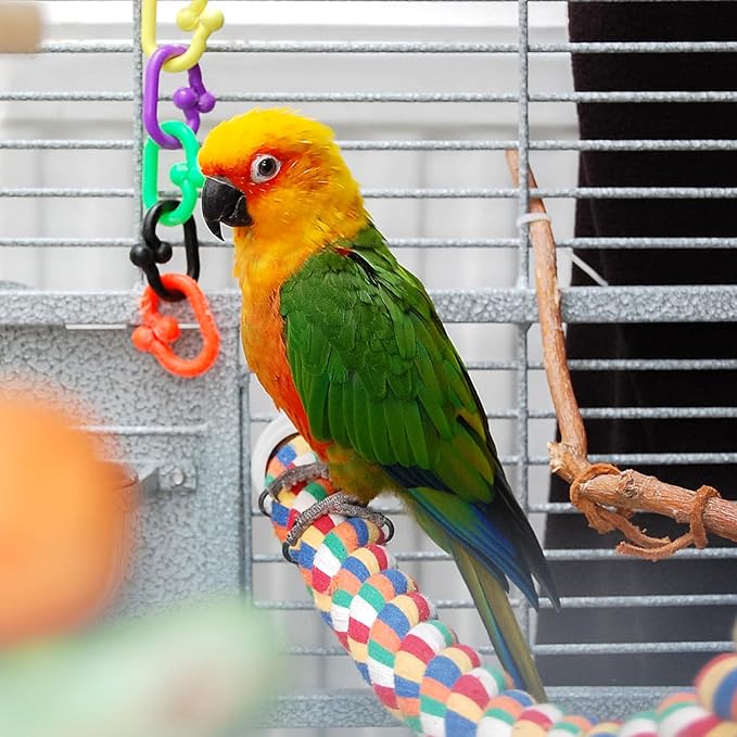 iplusmile Bird Rope Perch Swing & Climbing Toy - 40-Inch Extra Long Soft Spiral Colorful Cotton Rope for Parrots Cockatiels Parakeets Budgie Cage Accessories