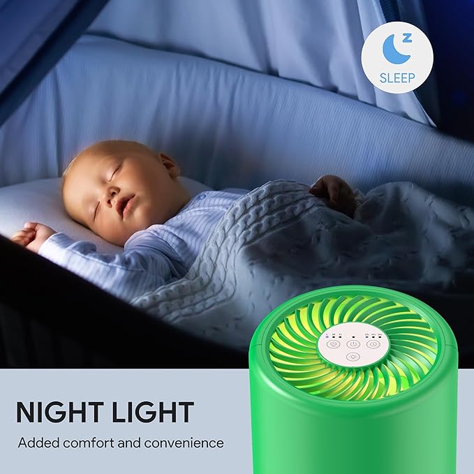FULMINARE Air Purifiers for Home Bedroom H13 HEPA Air Purifier, 3 Speeds, Timer, 24dB, Small Mini Air Purifier with Night Light, Mint Green
