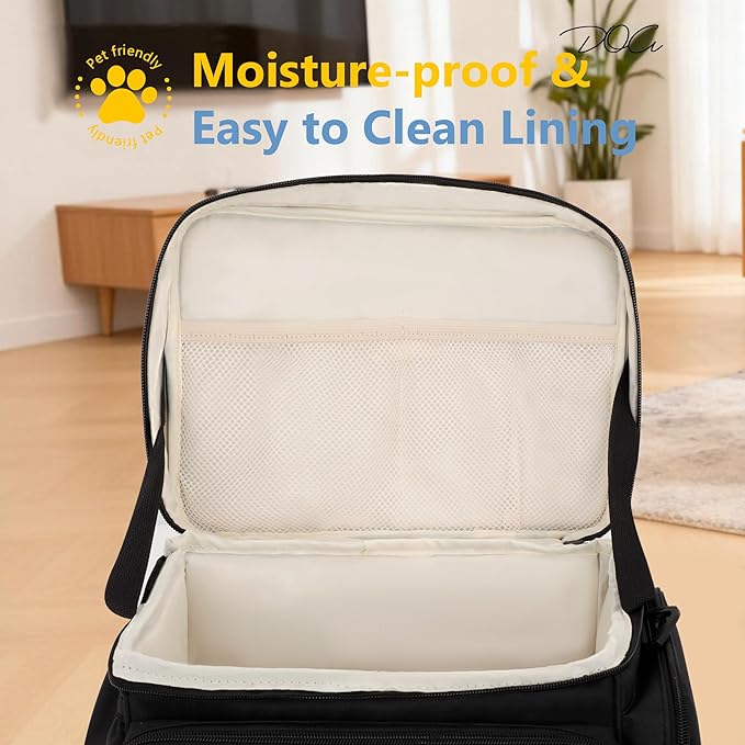 Modoker Dog Travel Bag Airline Approved Pet Cat Tote Organizer for Weekend Trips, 2 Bowls, 2 Food Containers & Feeding Mat