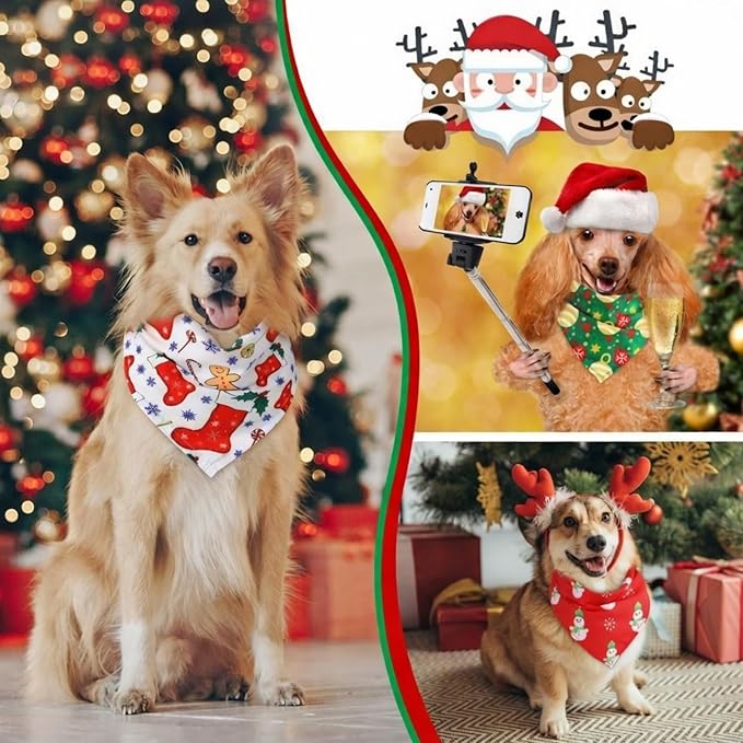 Abbylike 50 Pcs Christmas Dog Bandanas Bulk Xmas Bandanas for Dogs Triangle Kerchief Bibs Scarf Set for Pet Xmas Costume Photo Props Accessories Pet Shops Grooming, 25 Styles (31.5 x 21.7 x 21.7)