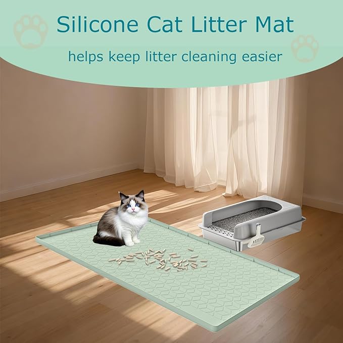 Cat Litter Mat, Silicone Large Cat Mat for Litter Box - 28x22 in, Waterproof & Non-Slip, Durable & Easy Clean, Green