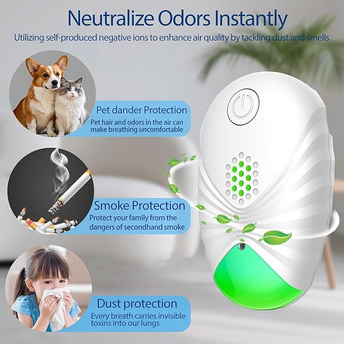 Air Purifiers for Home (4-Pack),Plug-in Air Purifier with Negative Ion Technology, Quiet Odor Eliminator for Smoke, Pets, Kitchen, Bathroom, Dust, and More