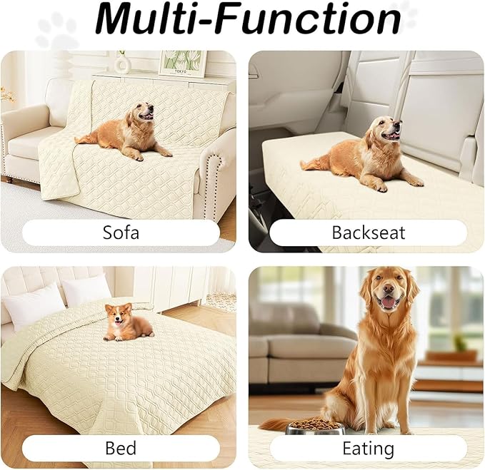 hyha Waterproof Dog Bed Blanket, Soft Pet Blankets, Waterproof Couch Cover for Dogs, Reversible Sofa Covers Washable for Furniture (40x90 Inch, Beige/Beige)