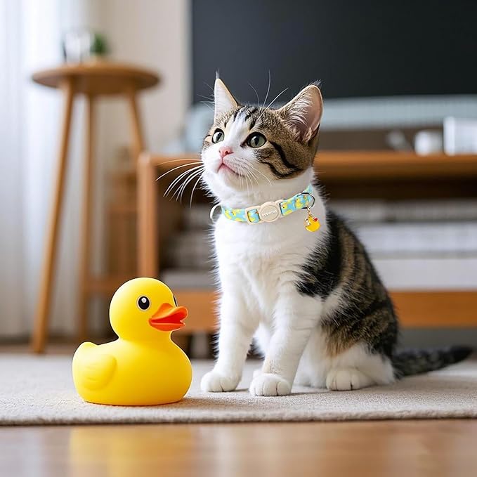 2 Pack Summer Duck Dinosaur Cat Collars Breakaway with Bell, DOGWONG Safety Buckle Duck Cat Collar for Girl Boy Cats，Adjustable 7-12 Inch