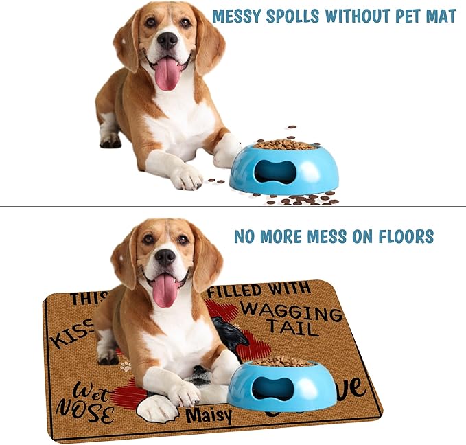 Personalized Dog Cat Mat with Name Photo Custom Placemat Feeding Mats for Food and Water Customized Non-Slip Waterproof Doormat for Bowls Outdoor Indoor Floors Gifts for Pet Owner