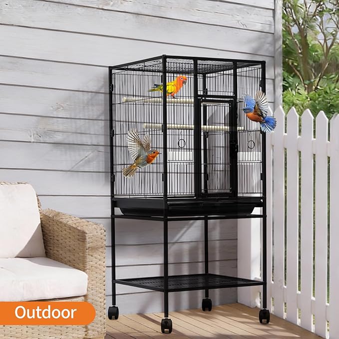 Large Bird Cage, 40.5" H Big Bird Cage with Stand for Parakeets Parrots Conures Lovebird Cockatiel Black