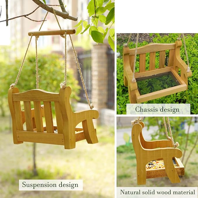 GDYOOSHOW Set of 2 Regency Porch Swing Bird Feeder Cedar Bench Shaped Squirrel Feeder for Outside Draining Metal Mesh Base (Light Yellow 2pcs)