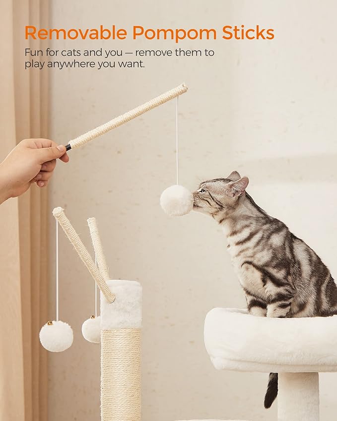 Feandrea Cat Tree with Litter Box Enclosure, 59-Inch Modern Cat Tower, 2-in-1 Condo with Scratching Posts, Washable Removable Cushion, Rustic Brown UPCT113X01